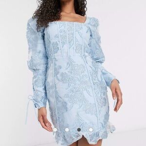 Missguided puff sleeve milkmaid mini dress in blue